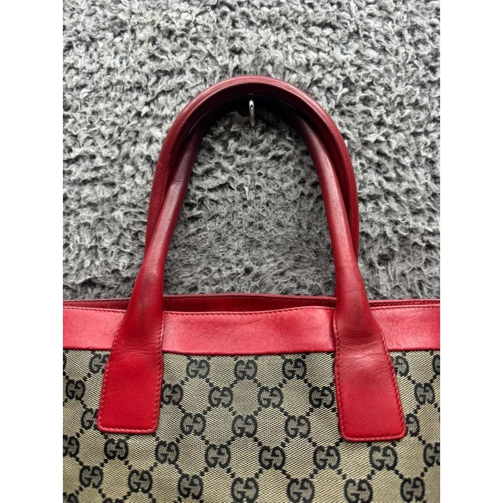 Vintage Gucci GG Monogram Canvas Leather Trim Zippered Tote‎ Bag 10" x 13" - Picture 3 of 16